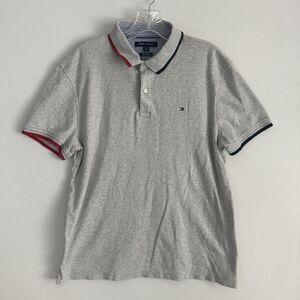 Tommy Hilfiger Shirt Mens Medium Custom Fit Short Sleeve Polo Shirt Gray Cotton